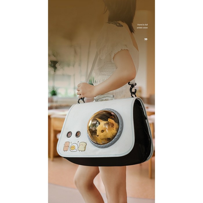 캣앤독마켓 강아지 이동가방 숄더백 우주가방 고양이 이동가방 마트가방, 블랙