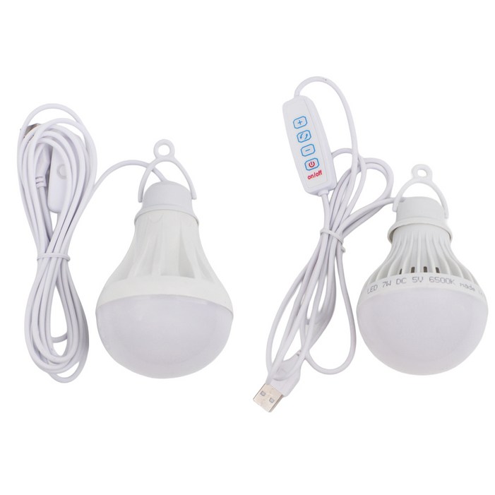 투데이리빙 2개 세트 USB 휴대용 LED 조명 램프 전구 스위치형 밝기 조절 조명등 구 무드등 USB 충전식 유선 전등 다용도 수면등 실내 취짐등