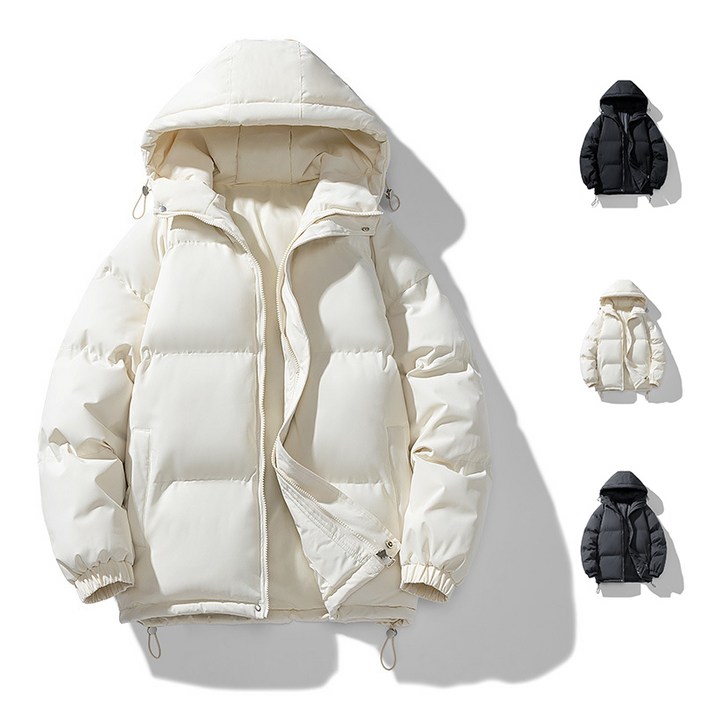 소리울 남성용 겨울 무지 패딩 오버핏 하이넥 후드 하프패딩