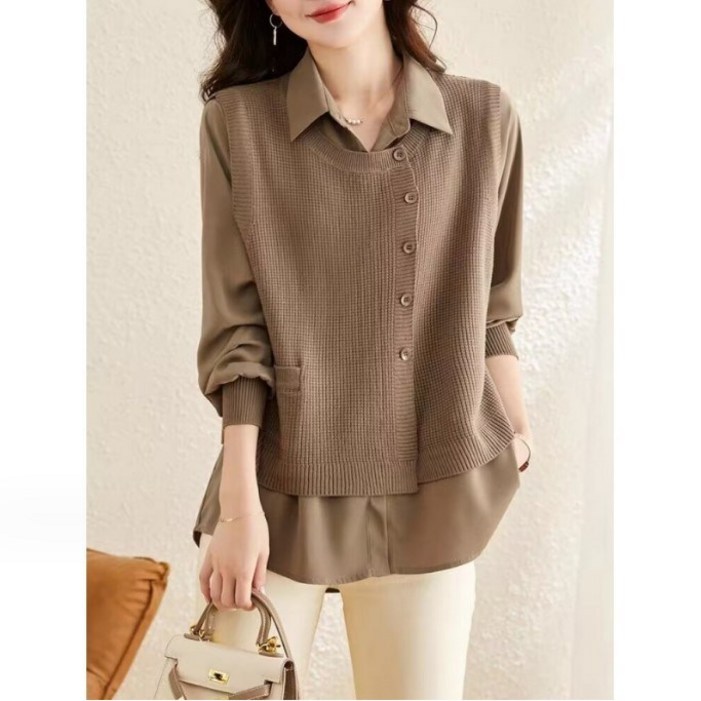 제이엠지아 NEW 2025 가을옷 신상 루즈핏 캐주얼 투피스 블라우스 아우터 서양풍 조끼 긴팔 상의