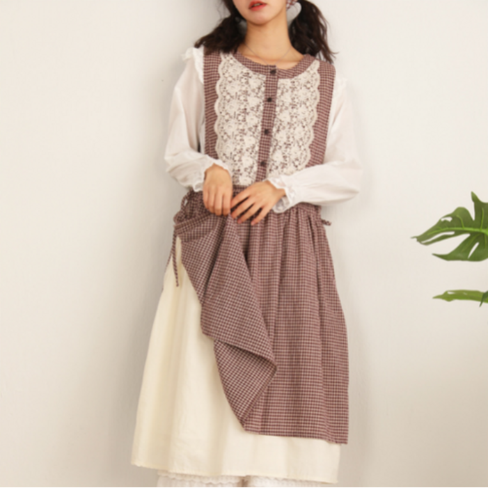 하마마스 체크 레이스 레이어드 원피스