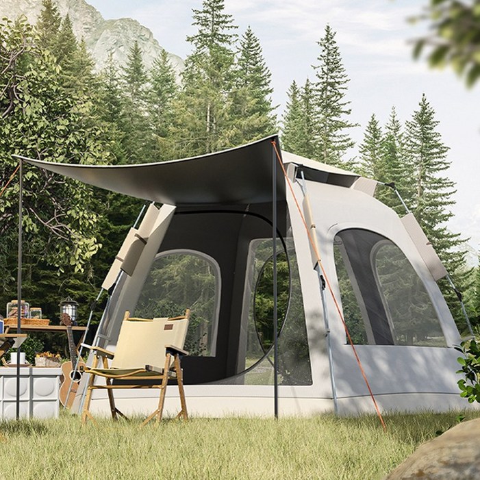 AORAN 원터치텐트 비와 자외선 차단 대형 육각 텐트,45인용, 운무회색킹 사이즈