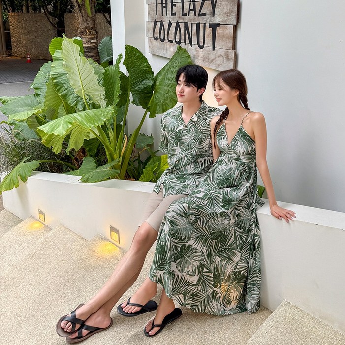 4477 코사무이 야자수 휴양지 커플룩 신혼여행 여름 바캉스 허니문 하와이안 시밀러룩 세트 휴가 여행용