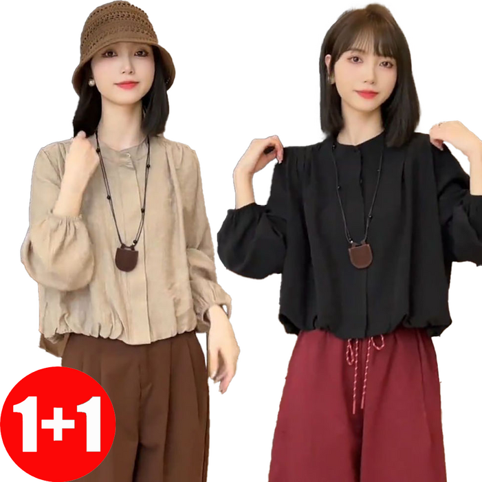 지고다그 11 여성 간절기 라운드넥 블라우스 긴팔 베이직 루즈핏 셔츠 체형커버 상의 GJX2750