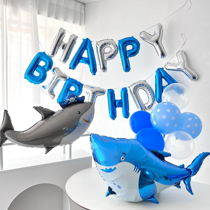 hello2023 하피블리 상어 풍선 가랜드 생일 파티 용품 세트, 해적상어세트