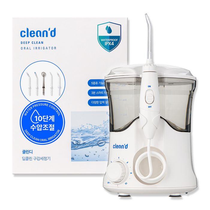 클린디 대용량 가정용 물치실 구강관리 IPX4 방수기능 5개 노즐팁 딥클린 구강세정기 CL501, CL501