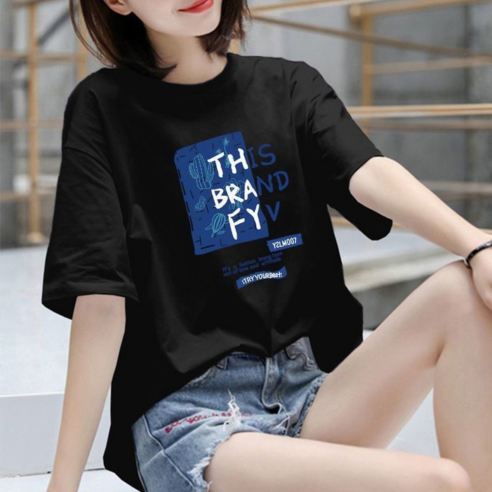 여성 순면 반팔 티셔츠 상의 여성 순면 반팔 티셔츠 상의