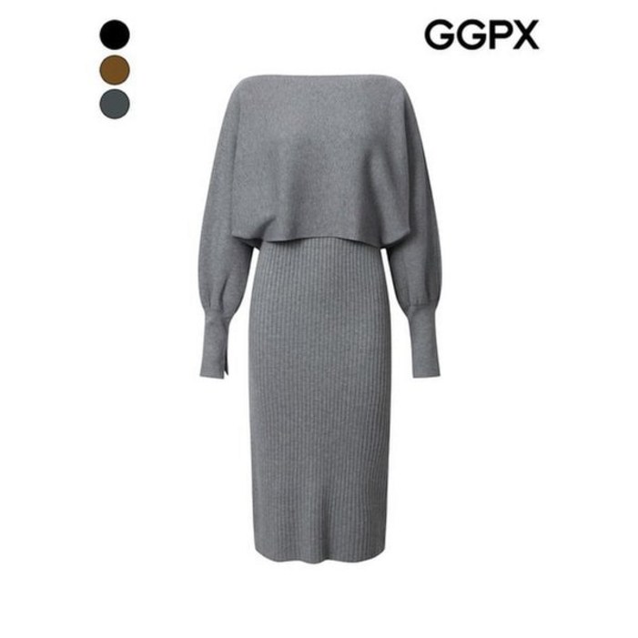 GGPX 돌먼 슬리브 니트 세트 골지 원피스 GP9ST001B
