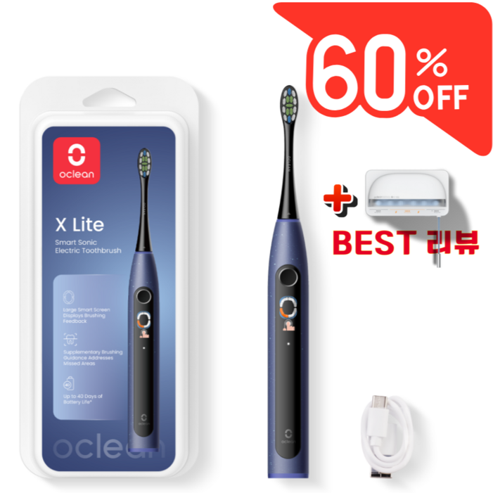 정식수입 국내AS 신상 이벤트 오클린 Oclean X Lite 음파전동칫솔 스마트 터치스크린 분당 72000회 1년무상AS, 1개, 블루, X Lite