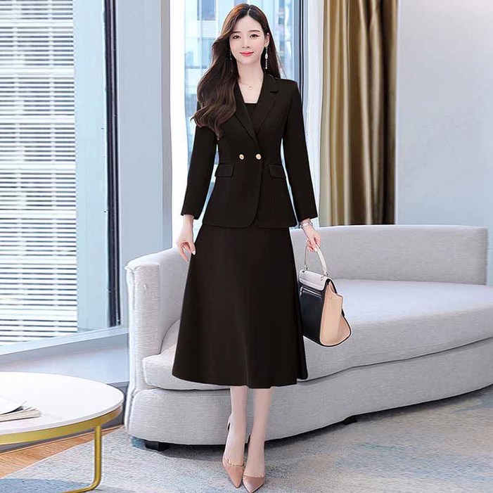 AOKADA 여성 슬림 자켓 끈나시 원피스 정장 세트 가을 슈트 오피스룩 하객룩 셋업