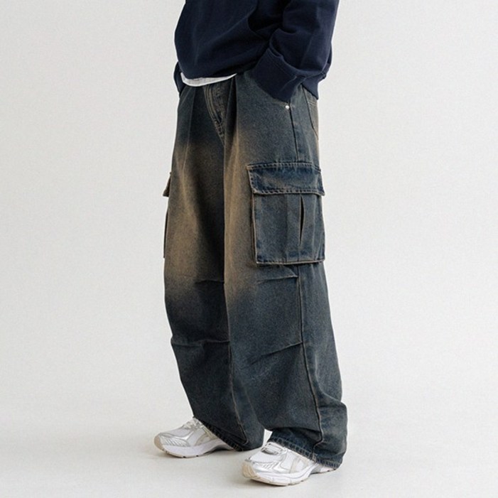 아테즈 남녀공용 와이드 워싱 데님팬츠 AZPT08