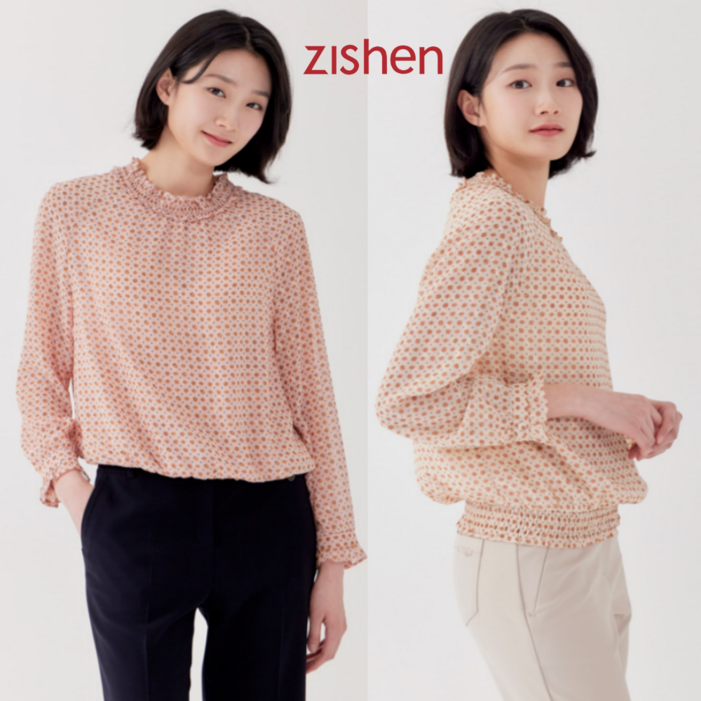 지센창원 도트변형 메탈우라기리 프릴넥 블루종 블라우스 LFWSP291