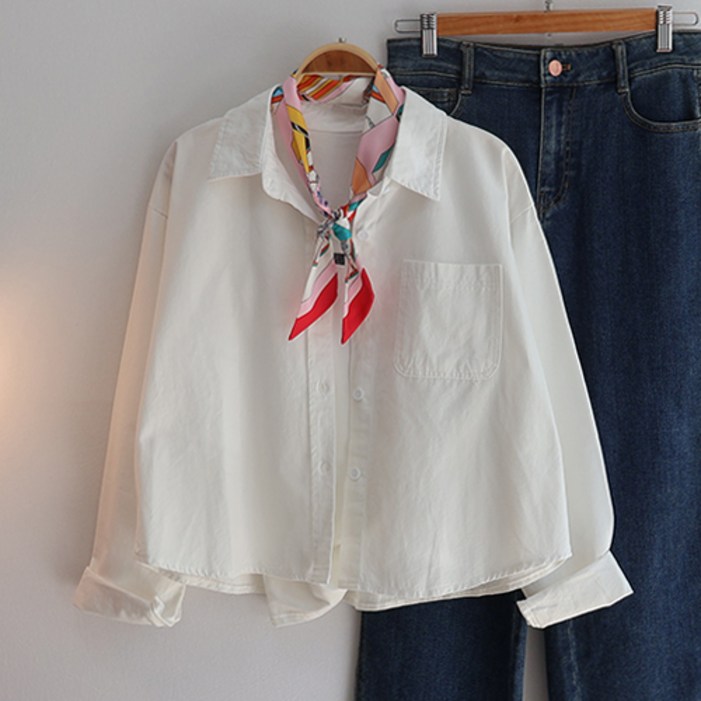 스카이코코 긴팔 셔츠 간절기 숏 무지 포켓 도톰 남방