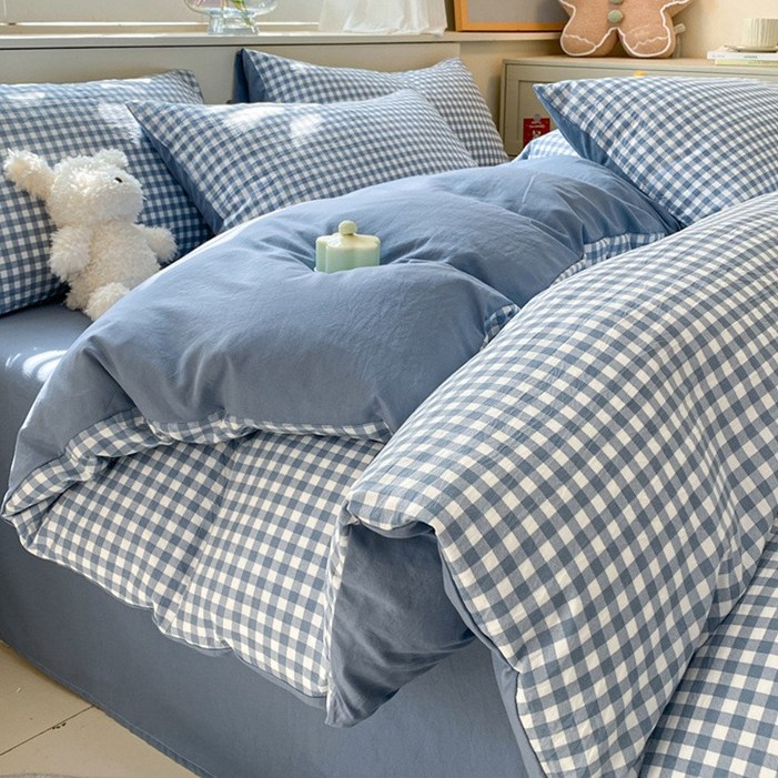 사계절 침구 깅엄체크세트 이불커버베개커버침대시트 4종 세트