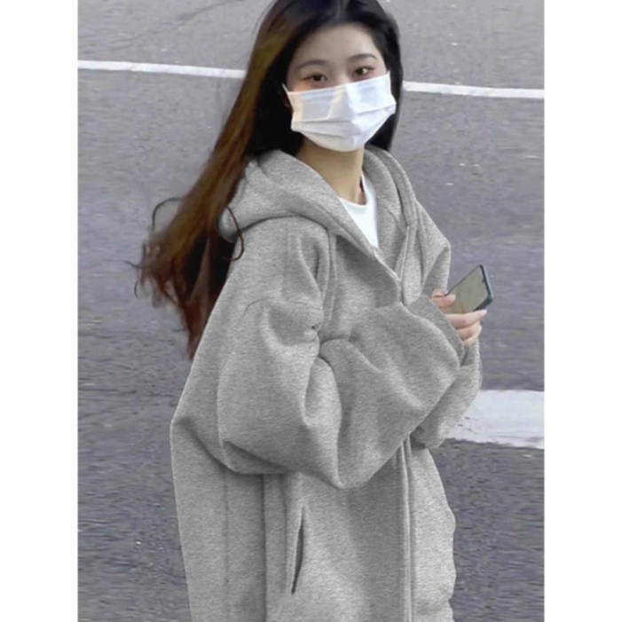 풀리브스 후드집업 후드티 여성 긴팔 캐주얼 코트 루즈핏 카디건 아우터 순색 후드집업