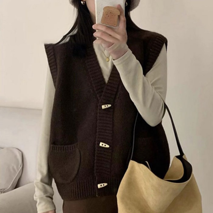 에스라이프 루즈핏 여성조끼 니트베스트
