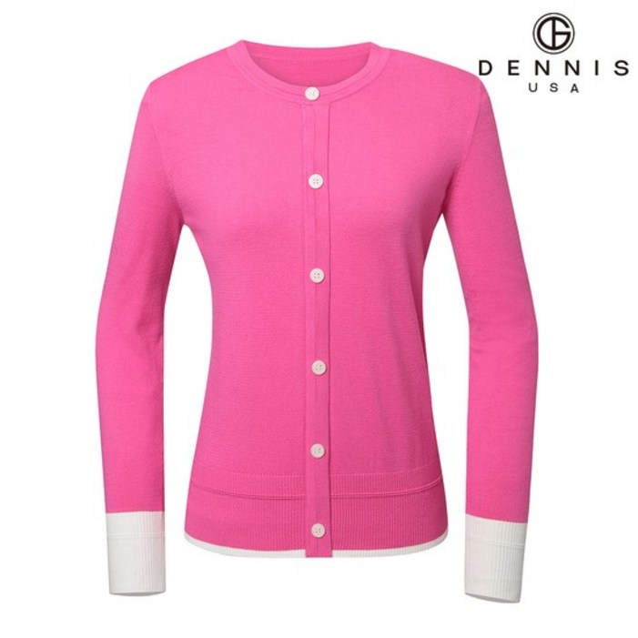 데니스골프 DENNIS  방송상품 여성 울 블렌디드 쁘띠카라 레터링 니트가디건GAQSLSP993