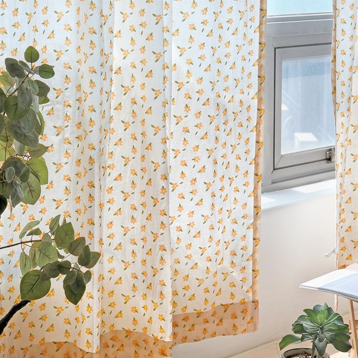 빈티지 플라워 바이오워싱 면 가리개커튼