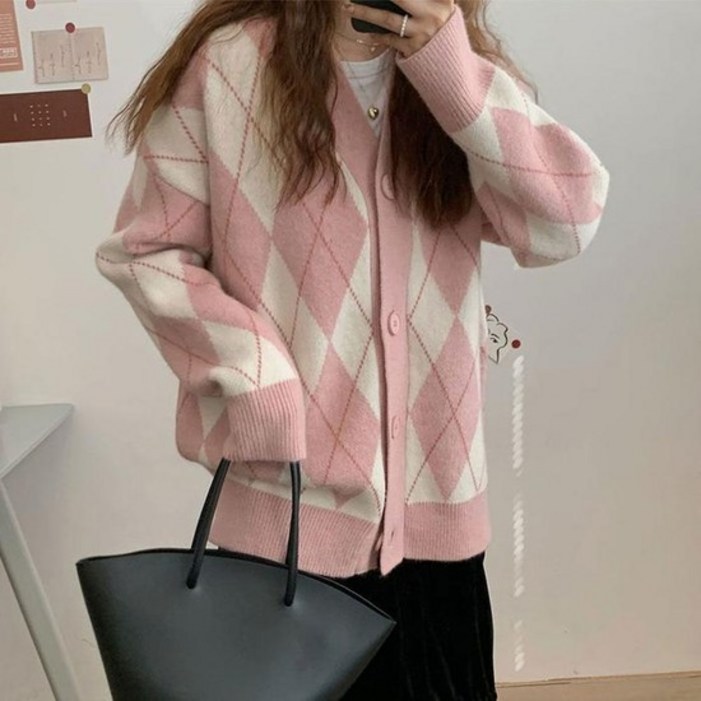 오노마 ONM 아가일 패턴 롱 가디건 브이넥 간절기 카디건 오노마 ONM 아가일 패턴 롱 가디건 브이넥 간절기 카디건
