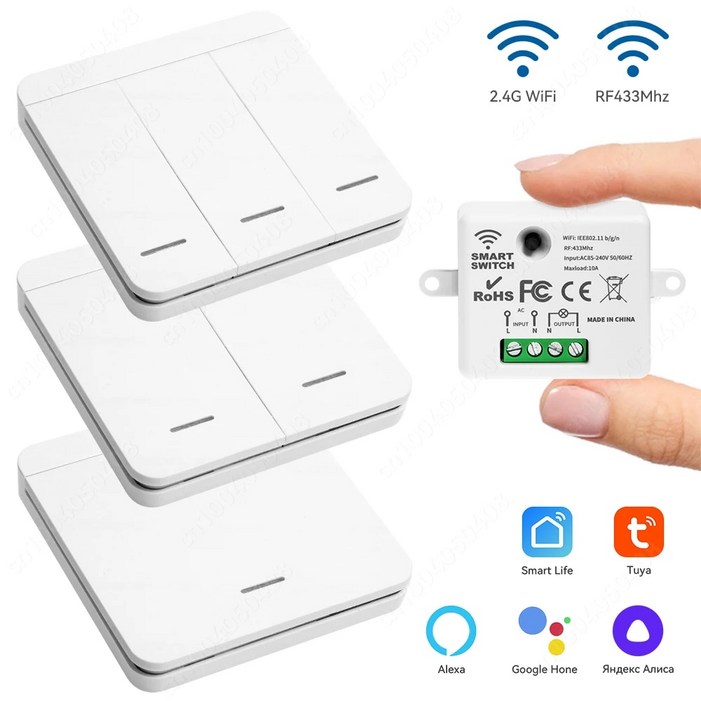 와이파이 스마트 스위치 투야 홈 미니 릴레이 모듈, AC85240V RF433MHz, 벽