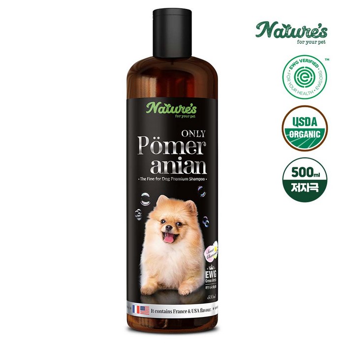 네이쳐스 EWG 그린등급 친환경 저자극 포메라니안 견종 강아지 보습샴푸 500ml, 500ml, 1개 네이쳐스 EWG 그린등급 친환경 저자극 포메라니안 견종 강아지 보습샴푸 500ml, 500ml, 1개