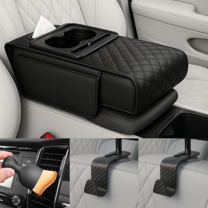 아이셀로 차량용 콘솔 박스 쿠션 수납함 컵홀더