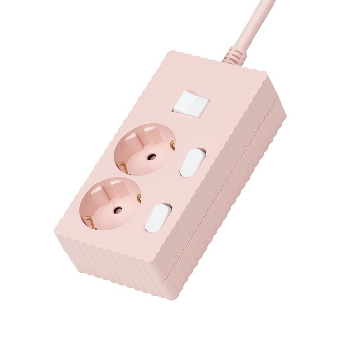 파워존 웨이브 자동소화 멀티탭 콘센트 화재예방 개별 절전 과부하차단 2구 50cm 1.5m 3m 5m 7m, 자동소화 2구 파스텔핑크, 1개
