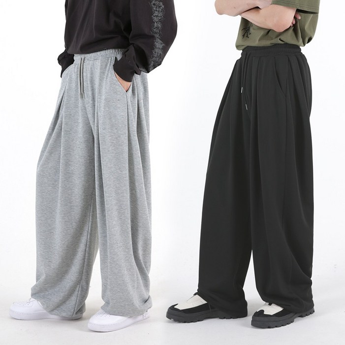 [오버나인] 남자 남성 포 핀턱 와이드 오버핏 투웨이 트레이닝 팬츠