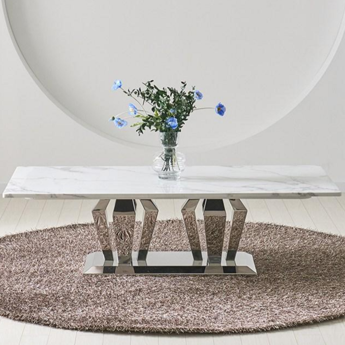 제우스 1400 천연대리석 스테인레스 좌탁 테이블, 화이트