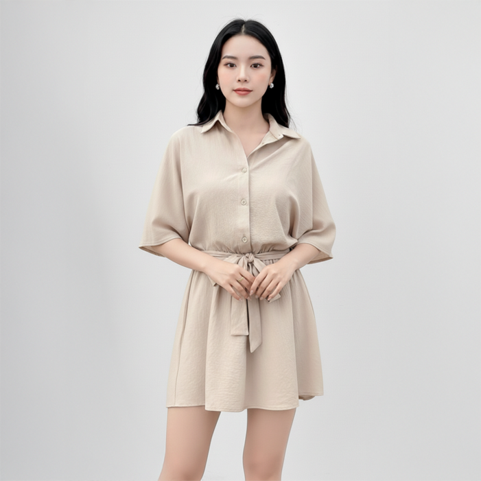 데일로엔 여성 여름 데일리 휴양지 카라넥 반팔 점프슈트