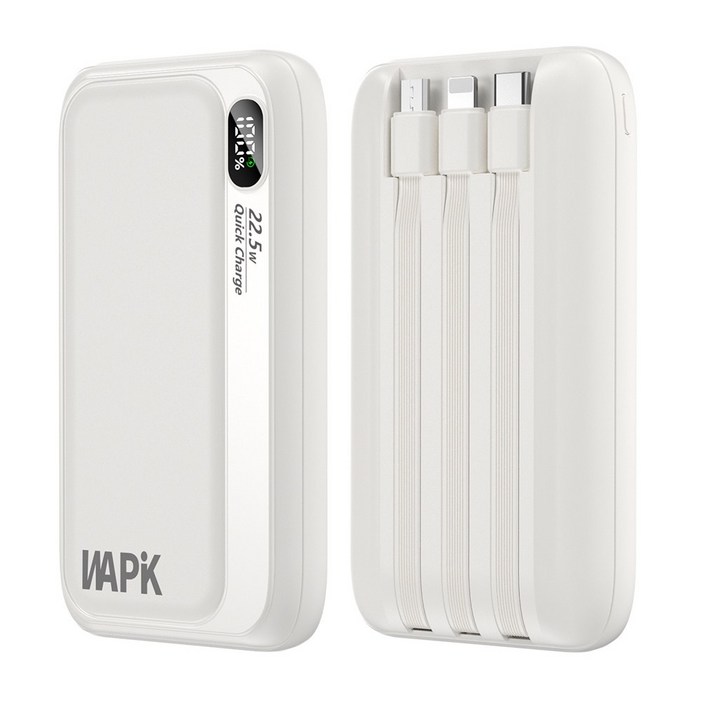 와피크 PD 22.5W 고속충전 일체형 보조배터리 M1 10000mAh 파워뱅크, 화이트
