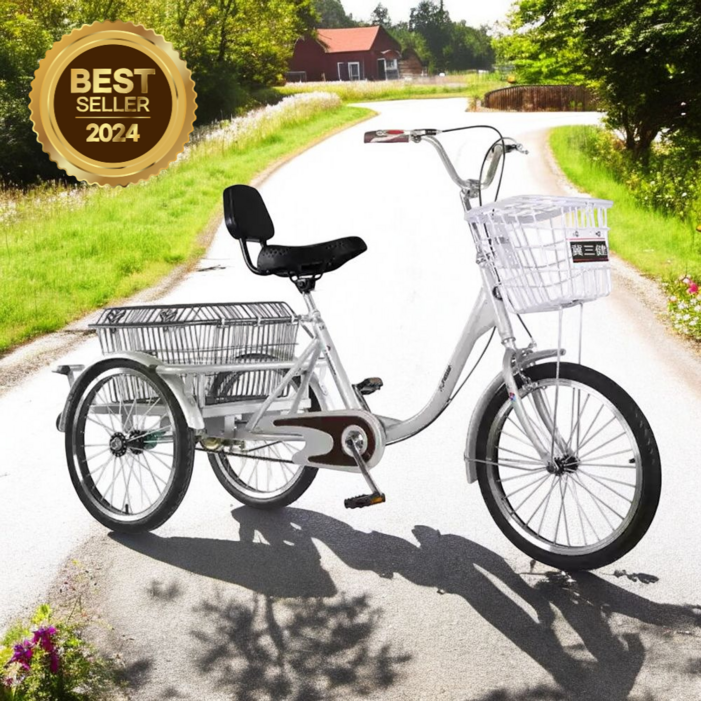 슈퍼코지 성인용 세발자전거 삼륜자전거 튼튼한 안락한 짐칸 3륜, 1세트, 170cm, 실버