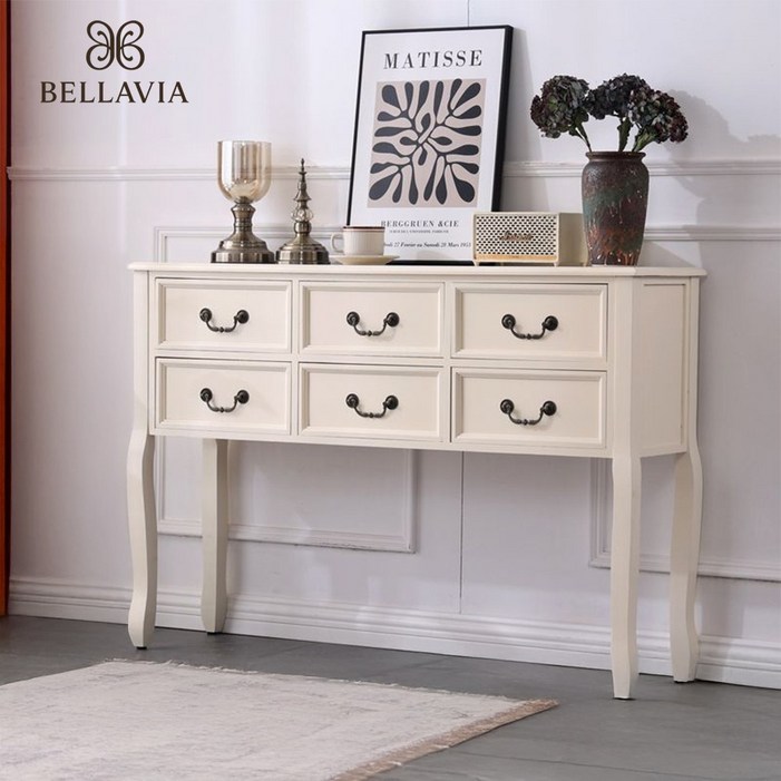 벨라비아 엔틱콘솔 원목 빈티지 엔틱 콘솔 서랍장 장식장 복도 현관 화장대 고가구 거실장, 화이트우드