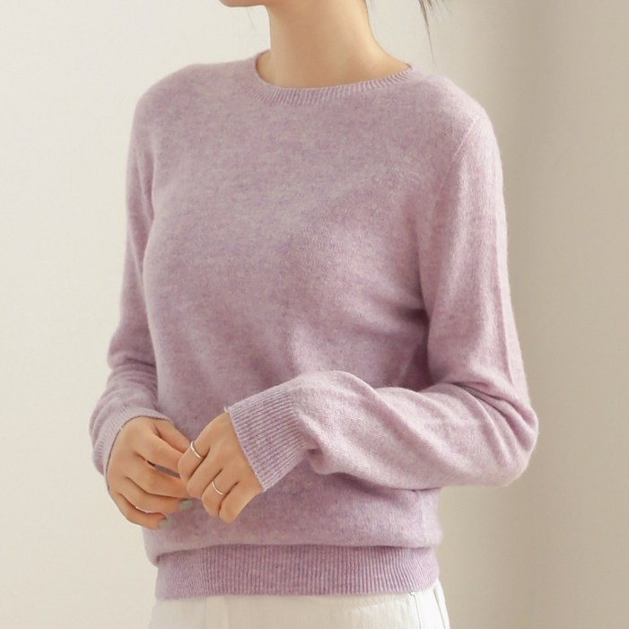 클레이스 울100 캐시미어 고급 호주산 양모  여성 라운드넥 니트