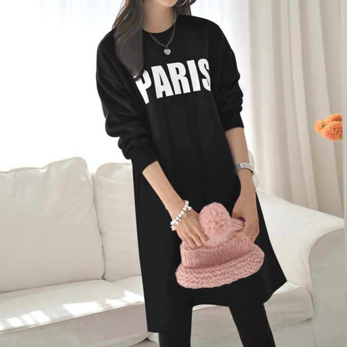 마이쏭 여성 빅사이즈 루즈핏 롱맨투맨 포켓 박스티 긴팔티 봄파리스포켓롱티