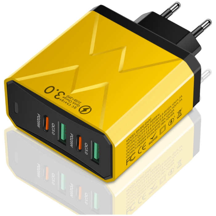 인생을 즐기는 2USB2PD 4포트 멀티 고속충전기 100W, 노란색