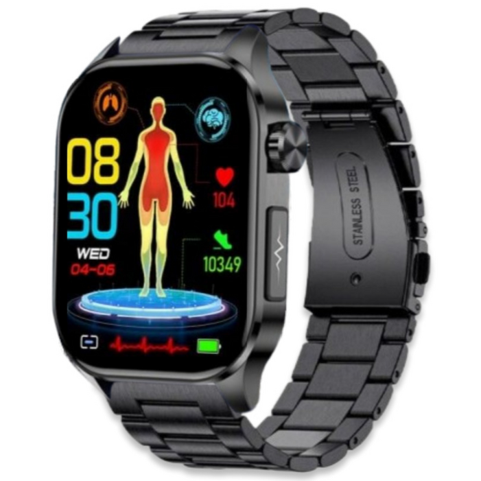 액션맨 글루코워치 ET 건강데이터 스마트워치, 블루투스, 5.13cm, 블랙실리콘블랙스틸