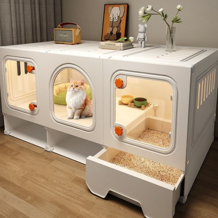 제너텍 고양이 강아지 하우스 애완동물 대형 조립식 하우스 화장실 일체형 애견 분리 공간, 1개, 화이트