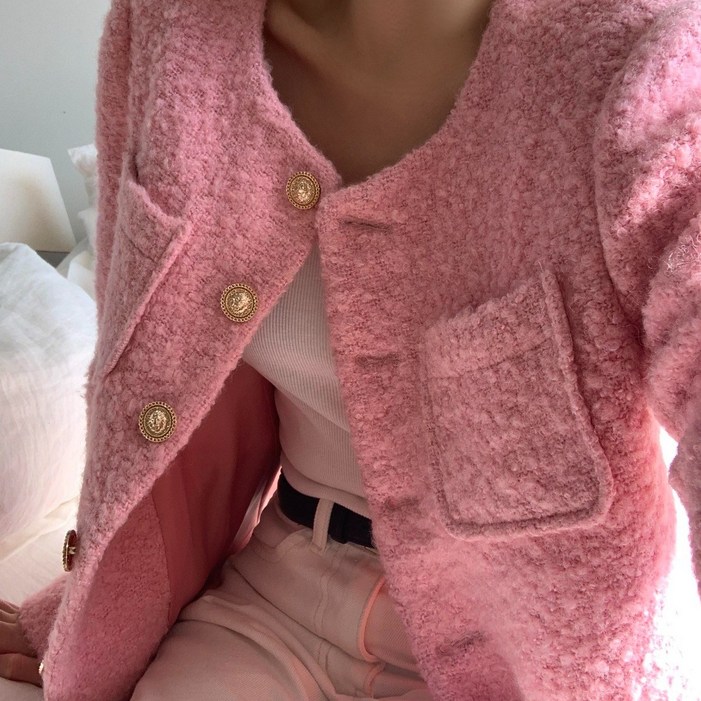 자체제작누빔추가 루어스룸 센느 여성 겨울 자켓 울80 금장버튼 트위드자켓 숏코트 울 자켓