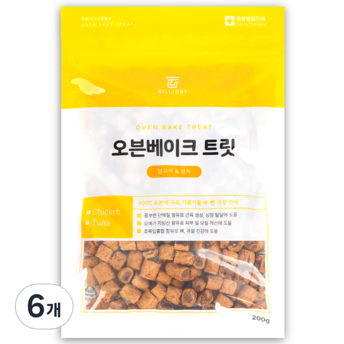 오븐베이크 트릿 강아지 간식유통기한 26.4.20 할인중, 6개, 200g, 닭고기참치