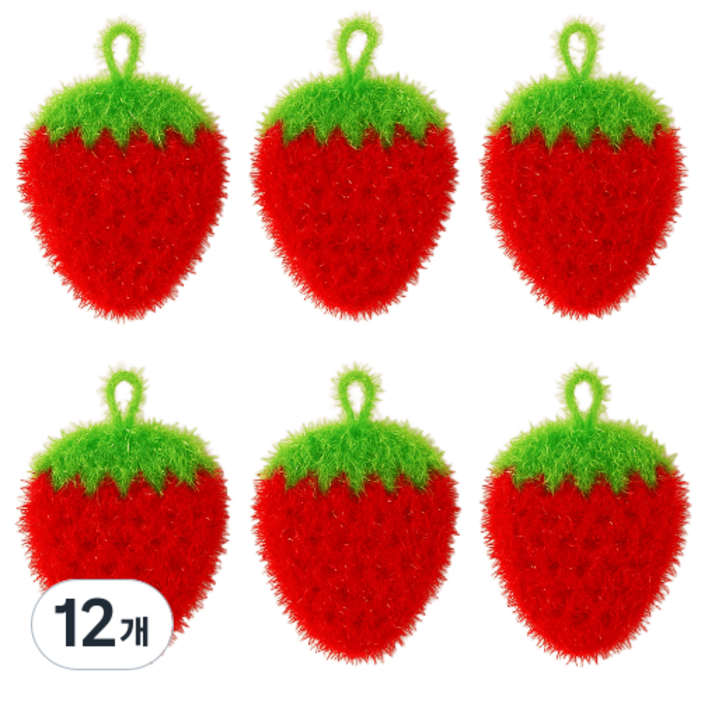 생활클릭 거품 잘 나는 아크릴 수세미 51 업소용 도톰한 주방수세미 손뜨게수세미 딸기수세미 핸드메이드 친환경수세미, 12개, 1세트