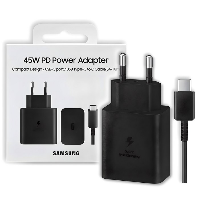 삼성전자 45W PD 초고속 충전기 절전형 USB C to C 케이블 1.8m 세트
