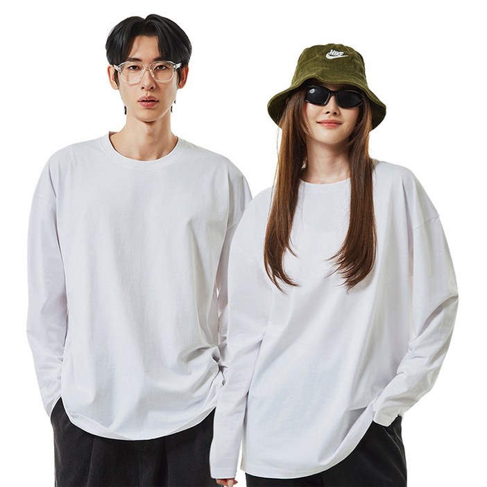 카멜 남녀공용 면 20수 무지 오버핏 긴팔 티셔츠 2p