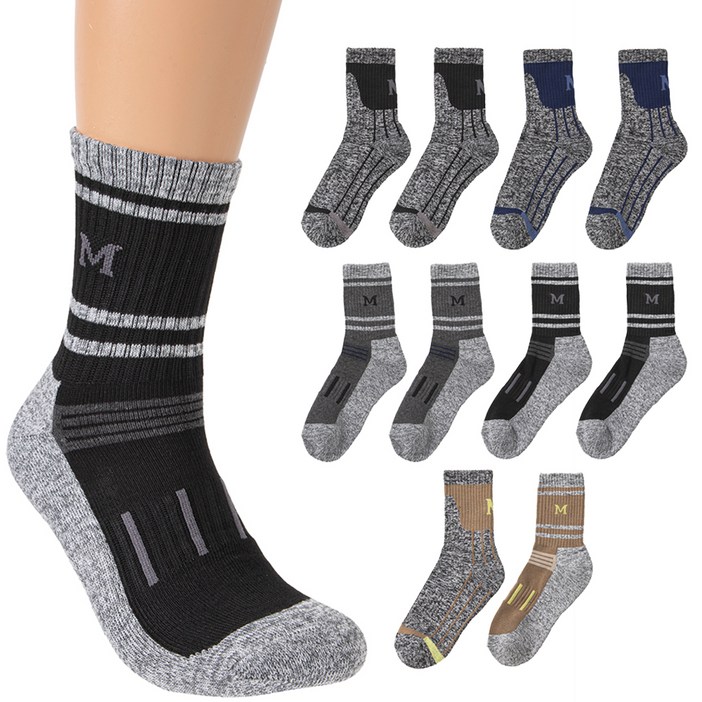 베이스알파에센셜 남성용 등산 작업용 양말 10종 세트
