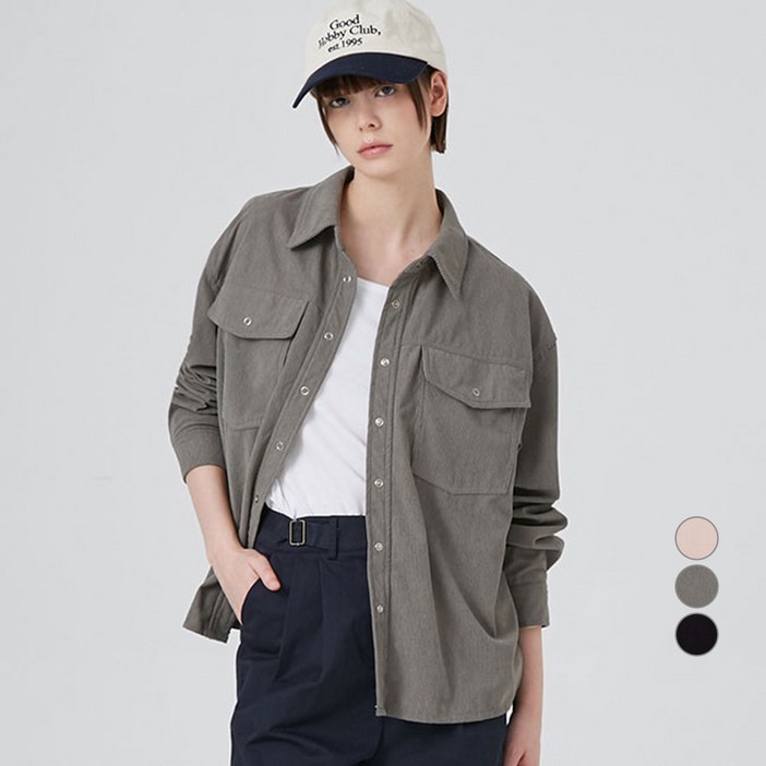 ELLE PARIS 루즈핏 코듀로이 투포켓 셔켓
