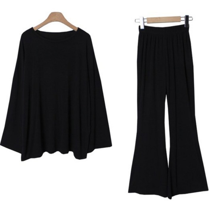 시크블랙 버벌진 라운드넥 긴팔티  부츠컷 밴딩 팬츠 세트 cpset2972k38