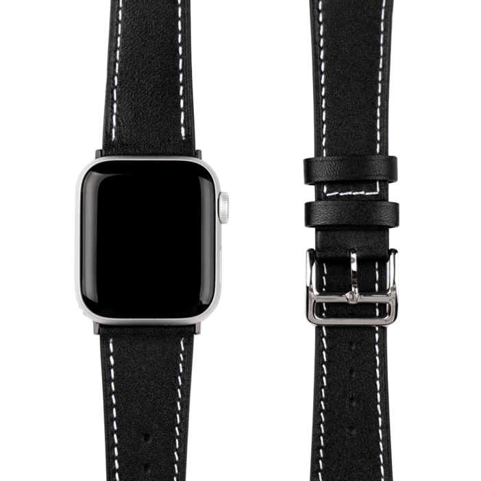 모할랩 애플워치 호환 싱글투어 레더 가죽 밴드 스트랩 42 / 44 / 45 / 46 / 49mm, 04 화이트스티치 블랙, 1개