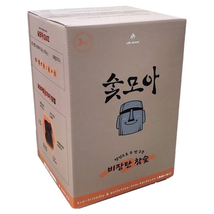 숯모아 두번 구워 튀지 않는 비장탄, 3kg, 1개