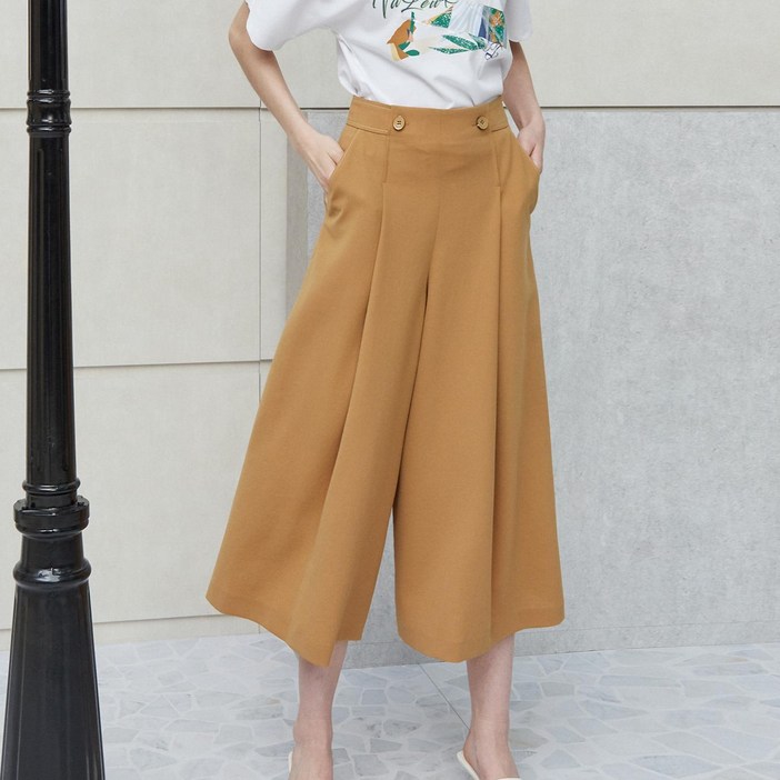 더아이잗 여성용 버튼 장식 스티치 와이드 팬츠 IN7A0SL23