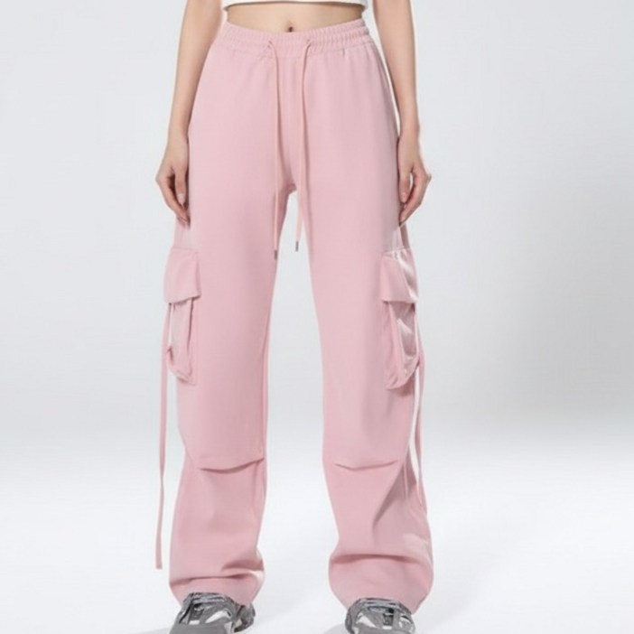 마켓피아 여성용 카고 와이드 밴딩 스트링 팬츠